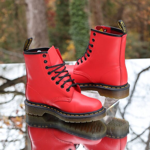 Dr. Martens 1460 Satchel Red Smooth Leather Boots - Picture 2 of 16